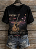 Women's "We Will Always Love You" Print V-Neck T-Shirt
