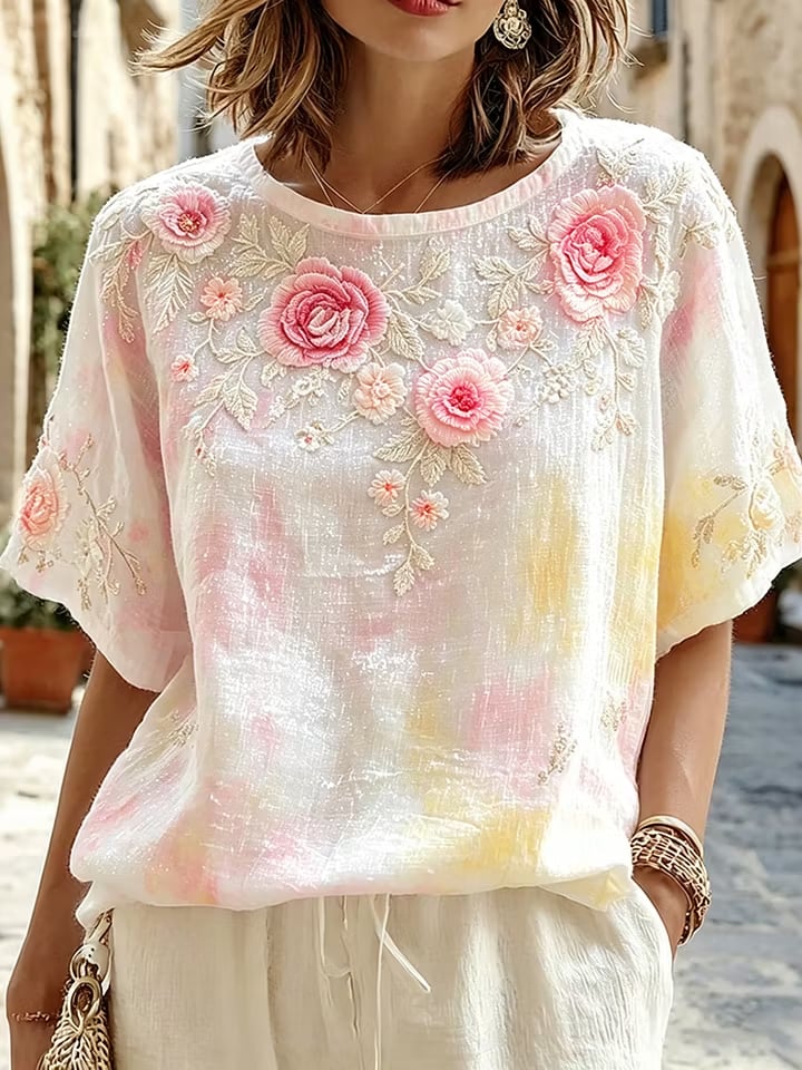 Women's Casual Retro Bohemian Floral Print Top (Breast Cancer Awareness)