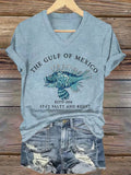 Women's Gulf Of Mexico Printed V Neck T-shirt