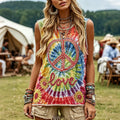 Women's Retro Hippie Tie-dye Love Floral Pattern Art Embroidered Linen Blend  Tank Tops
