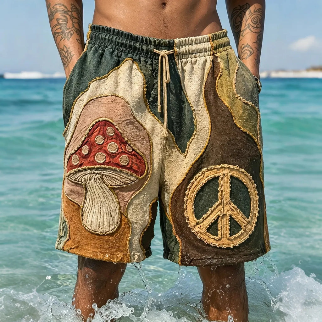 Men's Retro Hippie Mushroom Psychedelic Color-blocked Shorts