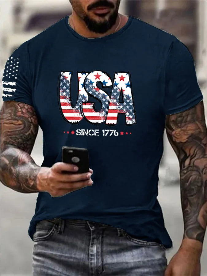 Men'S Usa Since 1776 Pattern Print Cotton T-Shirt