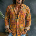 Men's Retro Geometric Ethnic Pattern Print Pocket Long Sleeve Shirt
