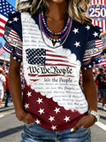 Women's patriotic 250th anniversary printed flag ruffled sleeve top