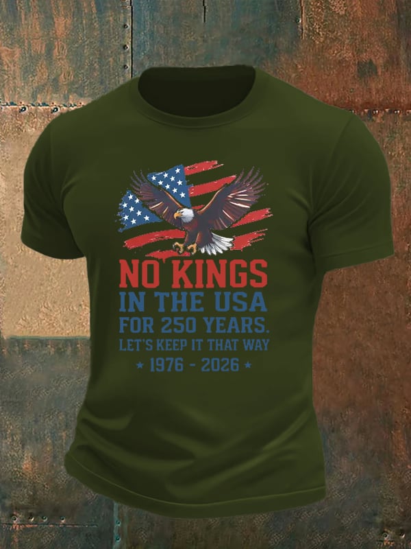 Men's   No Kings USA Patriotic Tee ,250 Years of Democracy printed T-shirt