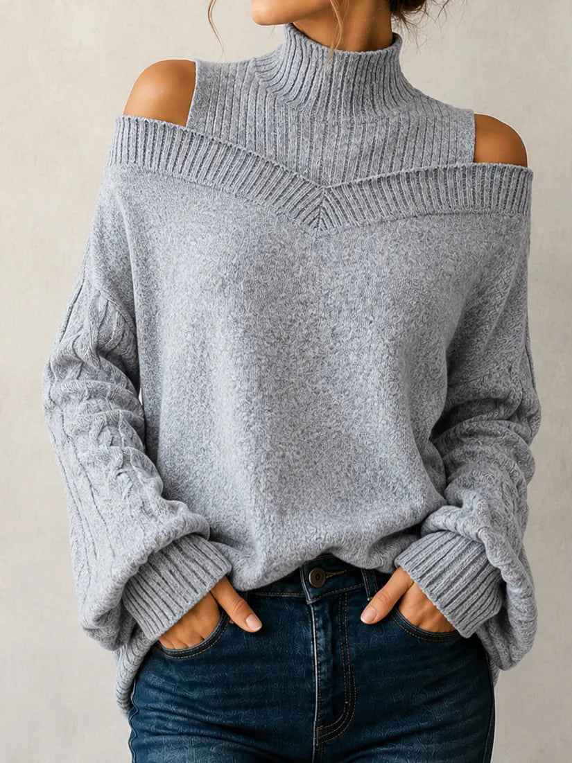 Elegant Off-shoulder Turtleneck Sweater