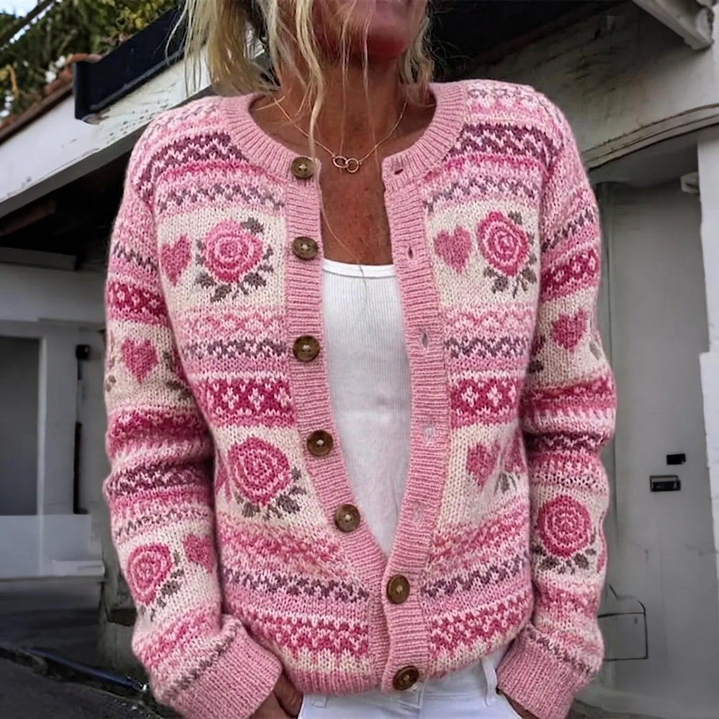 Women's Floral Vintage Pattern Knitted Comfort Cardigan