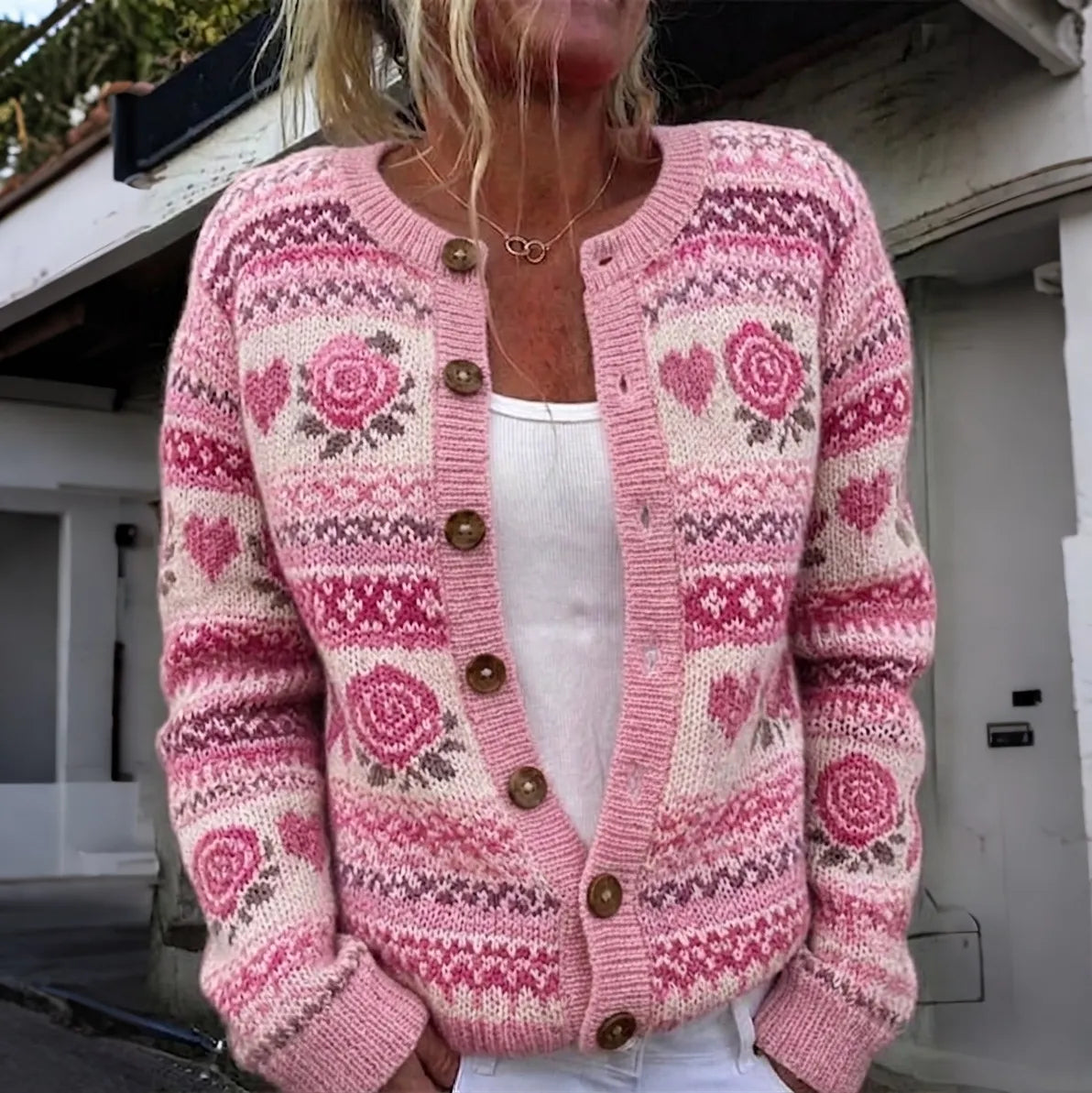 Women's Floral Vintage Pattern Knitted Comfort Cardigan