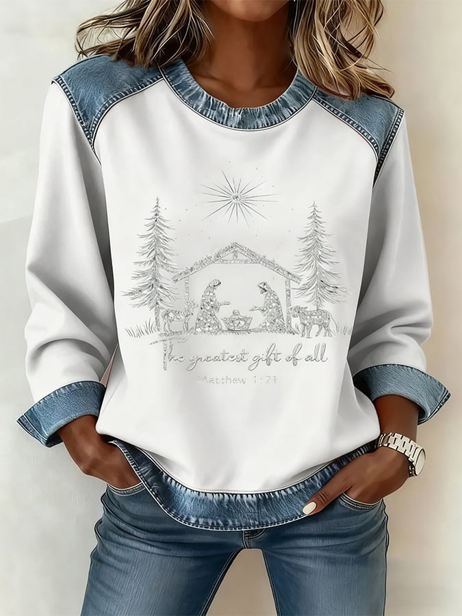 Women's Christmas Pattern Patchwork Comfortable Sweatshirt