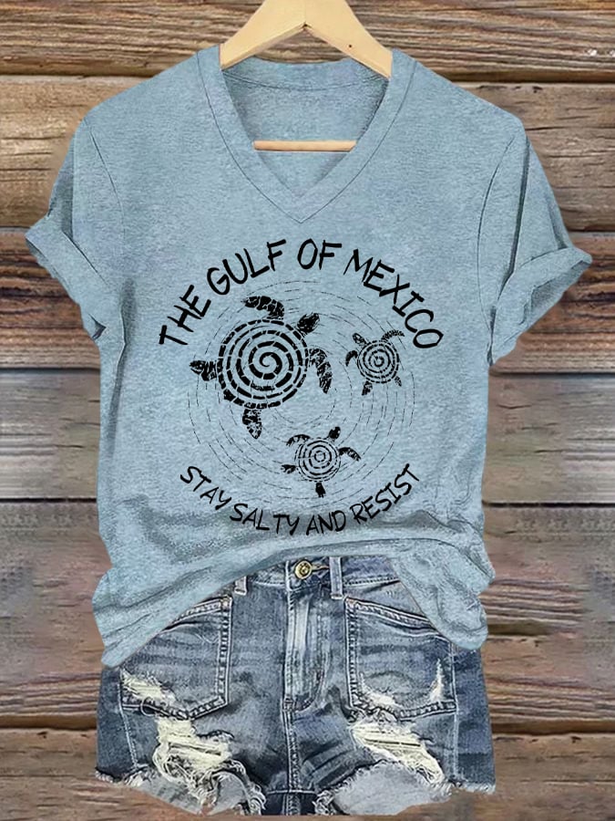 Women's Gulf Of Mexico Printed V Neck T-shirt