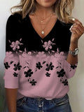Women's Pink Floral Print V-Neck Top