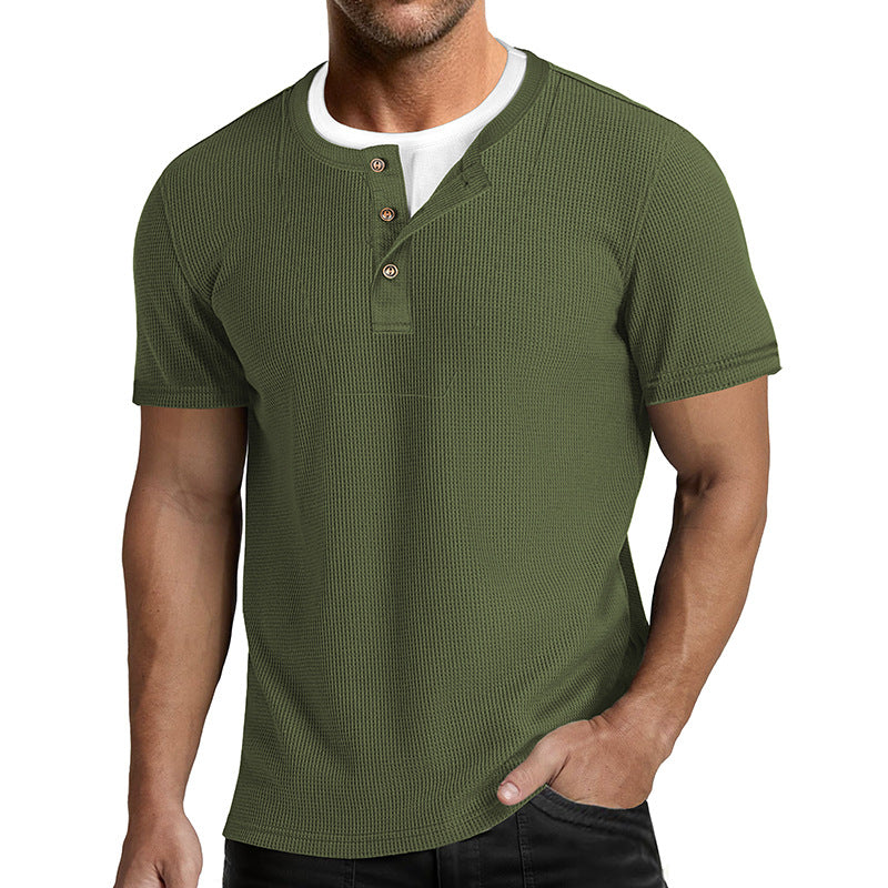 Men's Faux-Layer Waffle-Knit Henley Shirt
