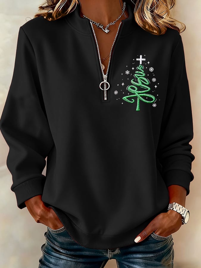 Women's Faith Print Zipper Neck Sweatshirt