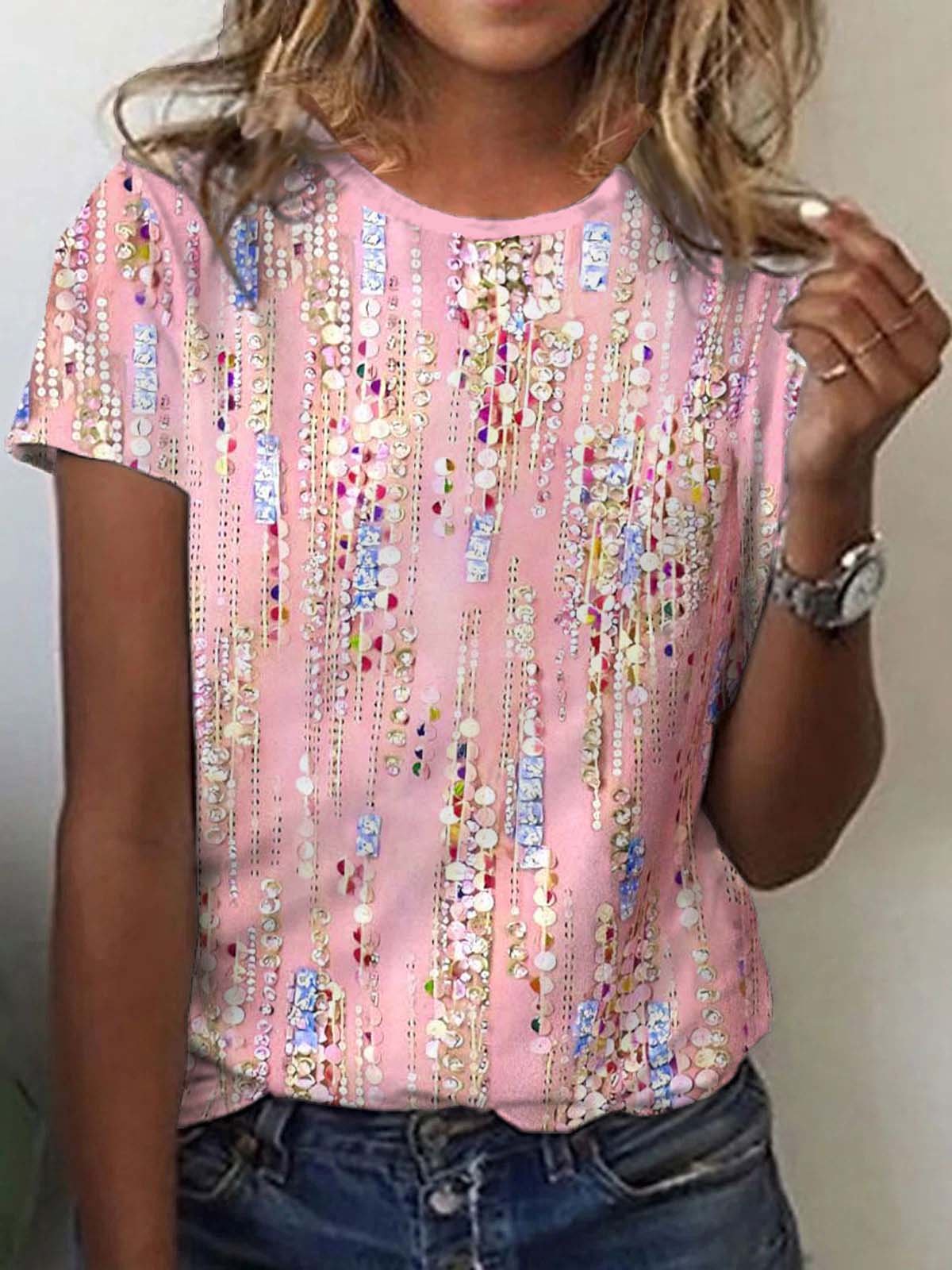 Women's Pink Patterm Print Breast Cancer Awareness Tee
