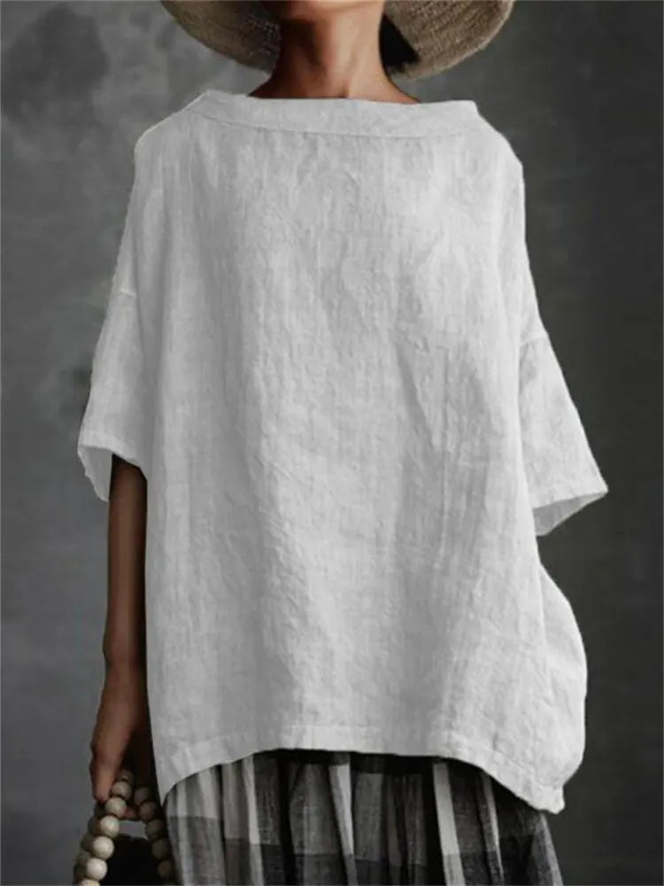 Vintage Boat Neck Oversize Solid Tunic