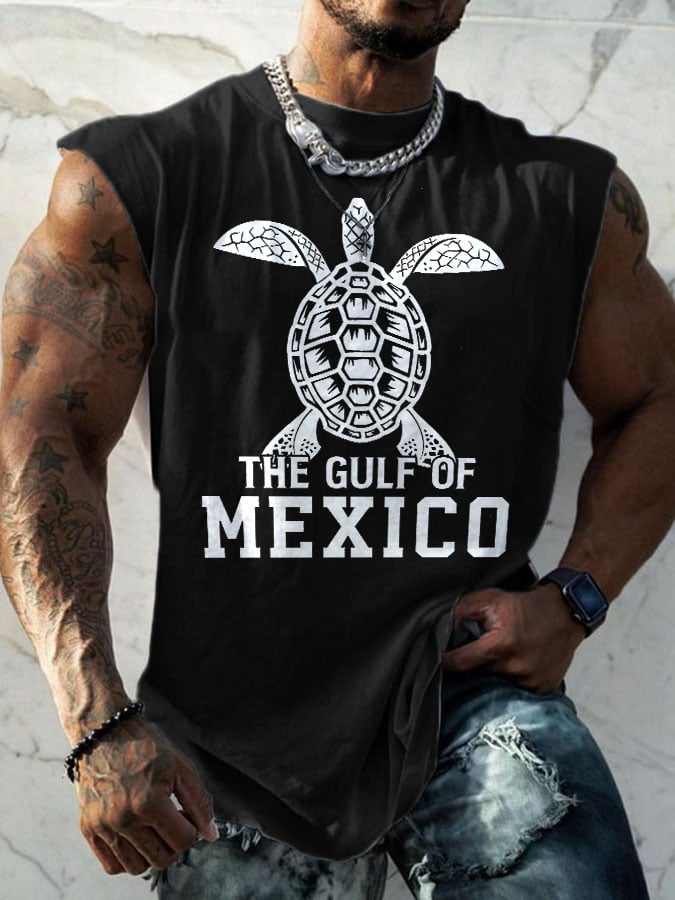Men's Retro Gulf Of Mexico Est 1550 Stay Salty And Resist Print Round Neck Tank Top