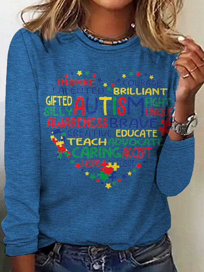 Women's Autism Print Long Sleeve T-Shirt