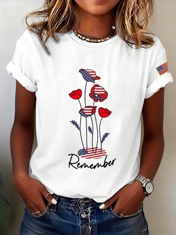 Women's Casual Memorial Day Printed Short-Sleeve T-Shirt