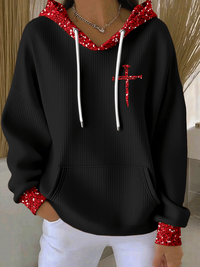 Women's Christmas Faith Print Casual Hooded Sweatshirt
