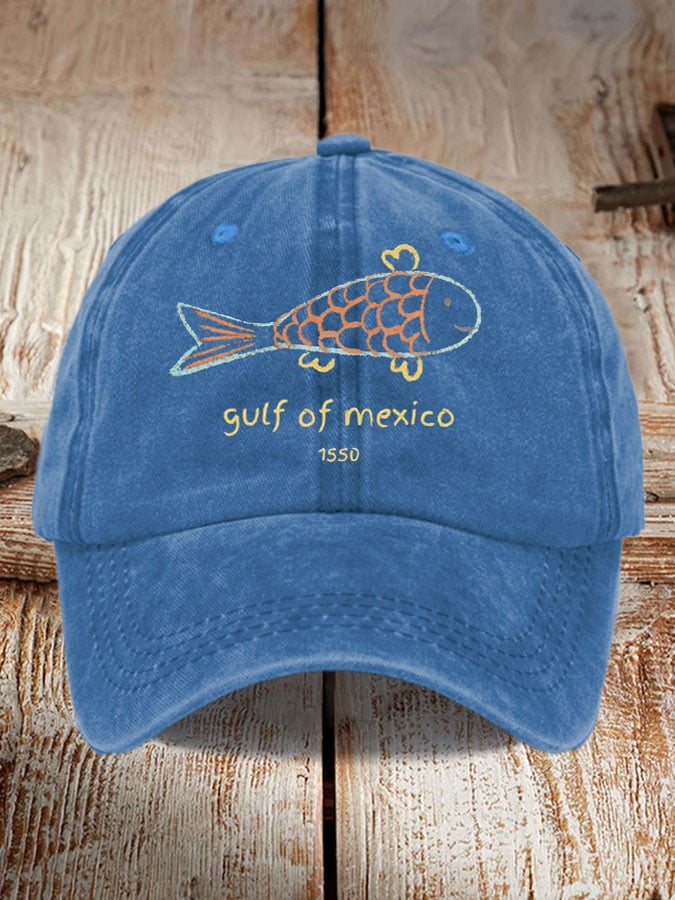 Retro Gulf Of Mexico 1550 Printed Baseball Cap