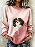 Women'S Breast Cancer Dog Pattern Casual Sweater