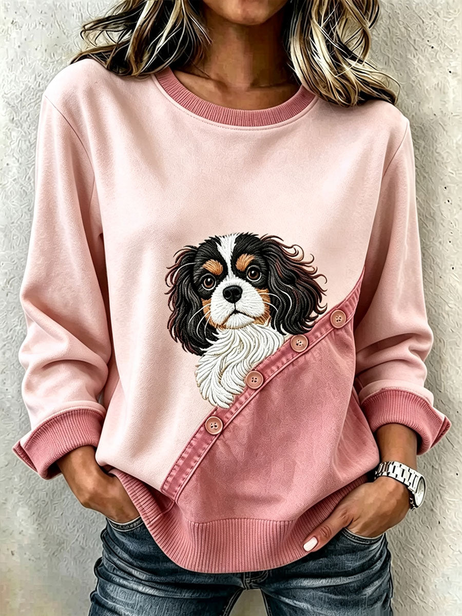Women'S Breast Cancer Dog Pattern Casual Sweater