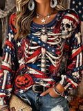 Women's Halloween Human Skeleton And Bandage Art Casual Crewneck Top