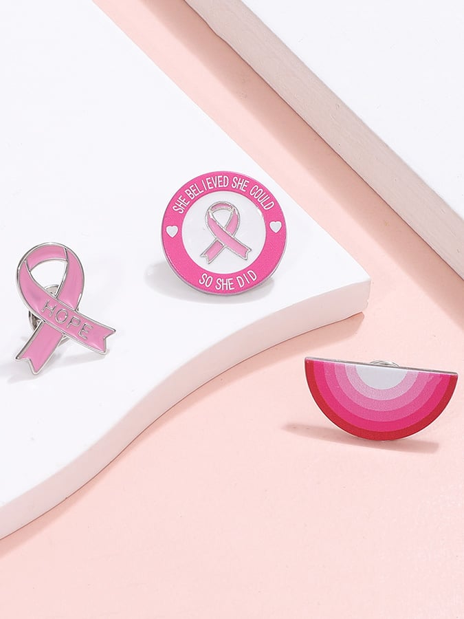Women's Pink Ribbon Breast Prevention Logo Brooch Badge