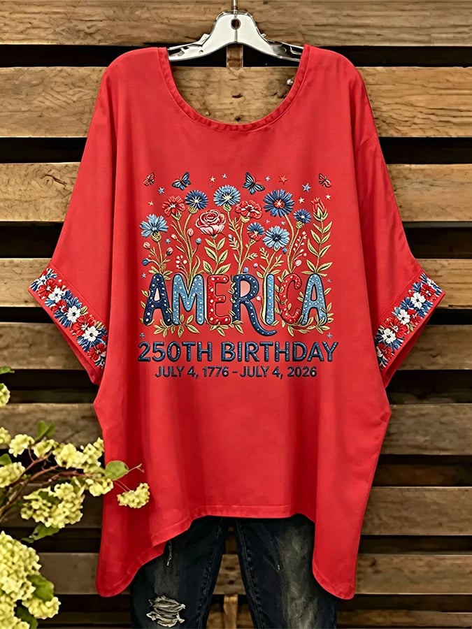 Women's 250 Years Of Freedom Flower Art Print  Top