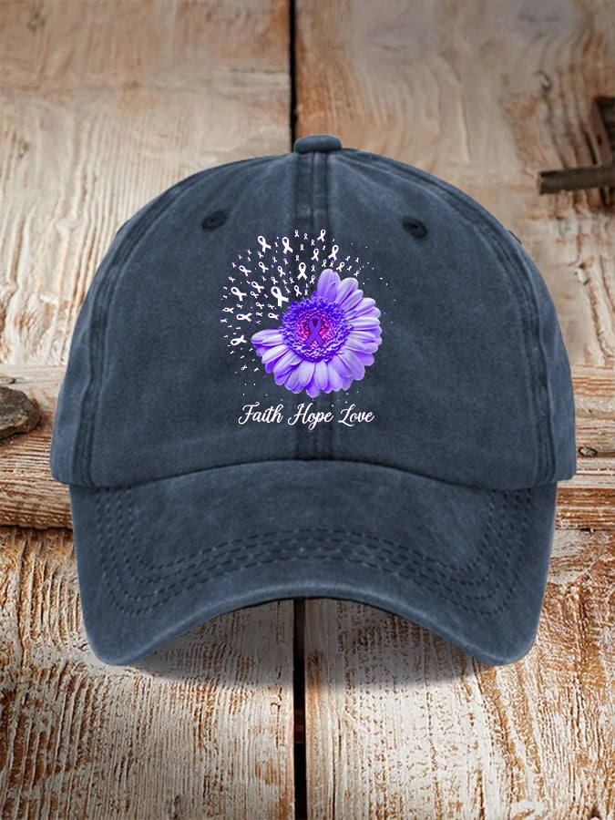 Faith Hope Love Alzheimer's Awareness Purple Ribbon Dementia Hat