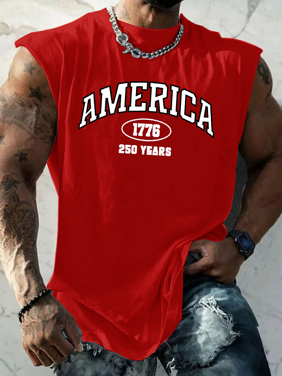 America 1776 250 Years Pattern Round Neck 100% Cotton Tank Top