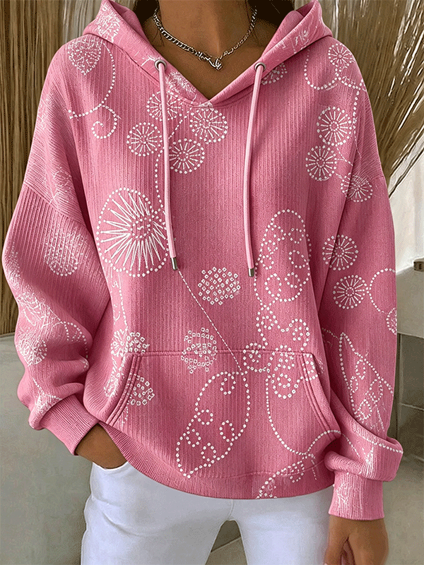 Women'S Embroidered Line Casual Printed Hoodie