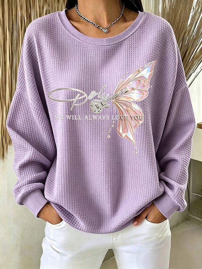 Women's Casual Printed Waffle Long-Sleeve Top