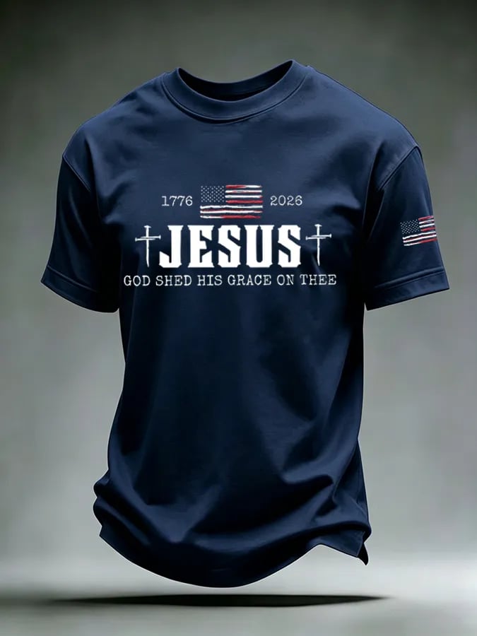 Men's Vintage God Shed His Grace On Thee Print Round Neck T-shirt