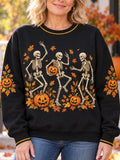 Women's Halloween Dancing Skeletons And Pumpkins Sweatshirt