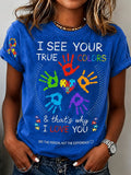 Women'S Casual Autism-Print Short-Sleeve T-Shirt
