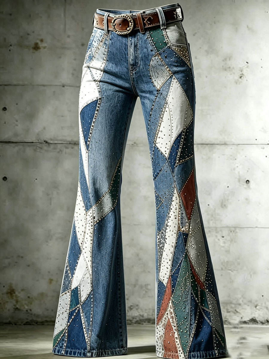 Ladies' Western Style Contrasting Denim Pants