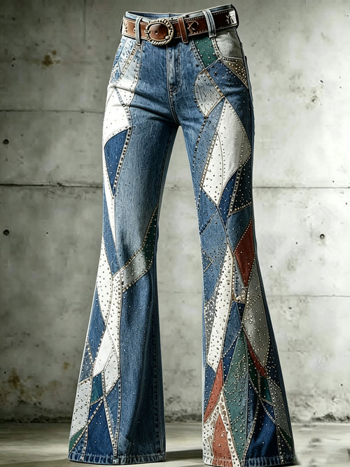Ladies' Western Style Contrasting Denim Pants