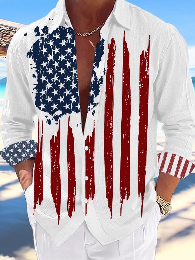 Men's Retro Flag Print Casual Shirt