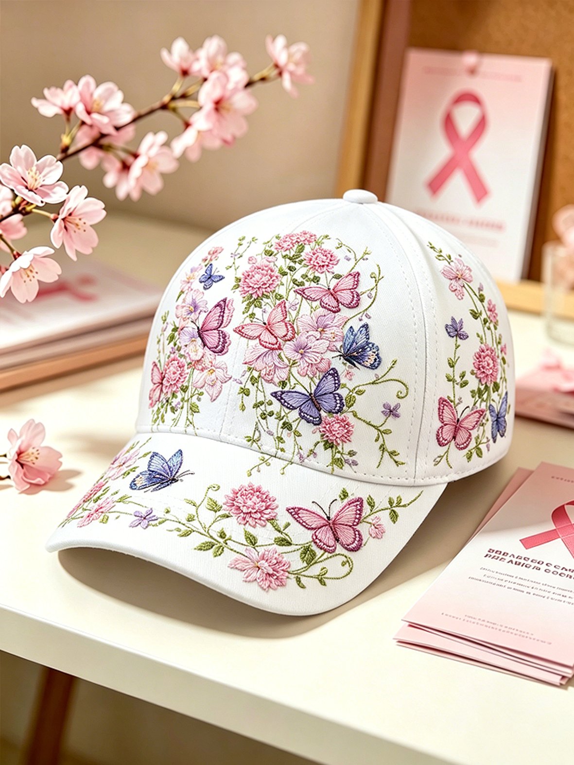 Unisex Breast Cancer Awareness Floral-Print Baseball Cap