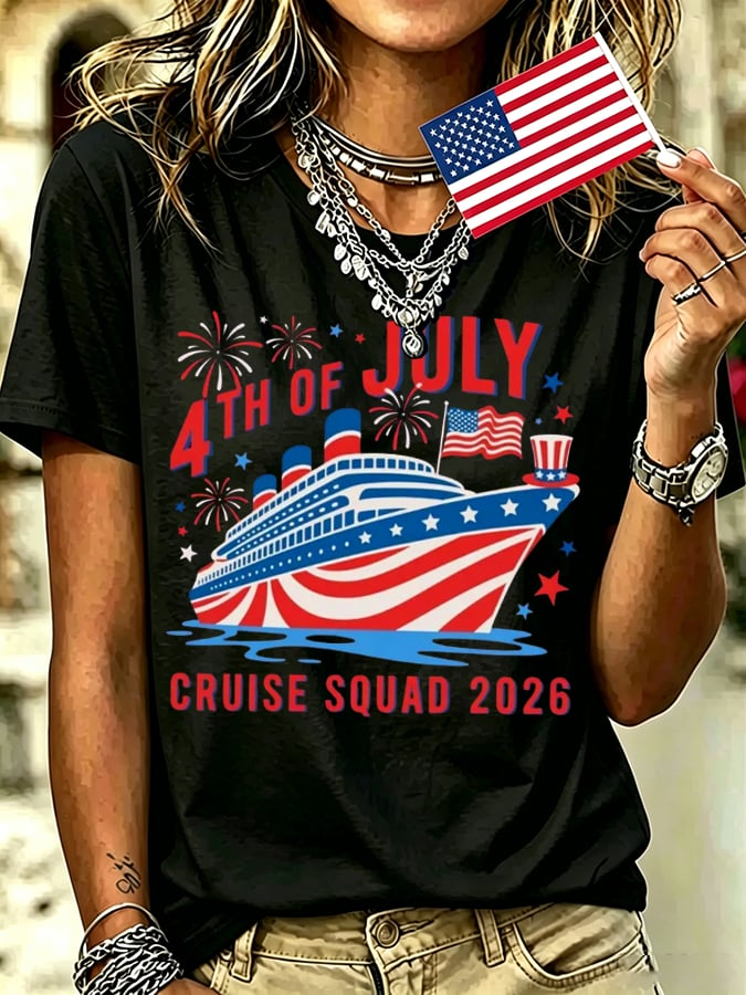 Women's 4th Of July Cruise Squad 2026 Print T-shirt