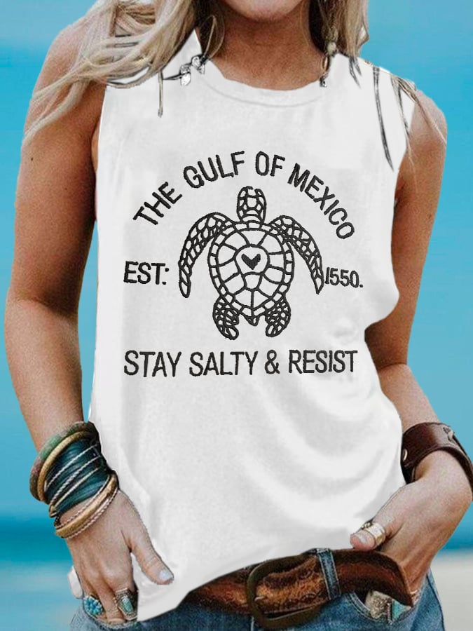 Women's The Gulf Of Mexico Est 1550 Stay Salty And Resist Print Tank Top