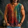 Men's Sun Moon Star Tie Dye Art Print Tank Top