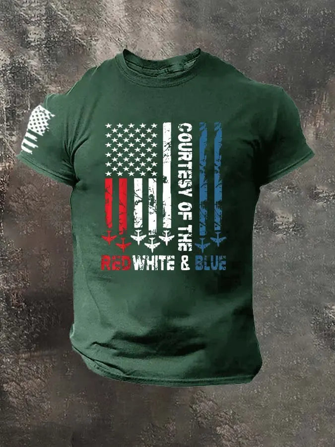Red White Blue Pattern 100% Cotton T-Shirt
