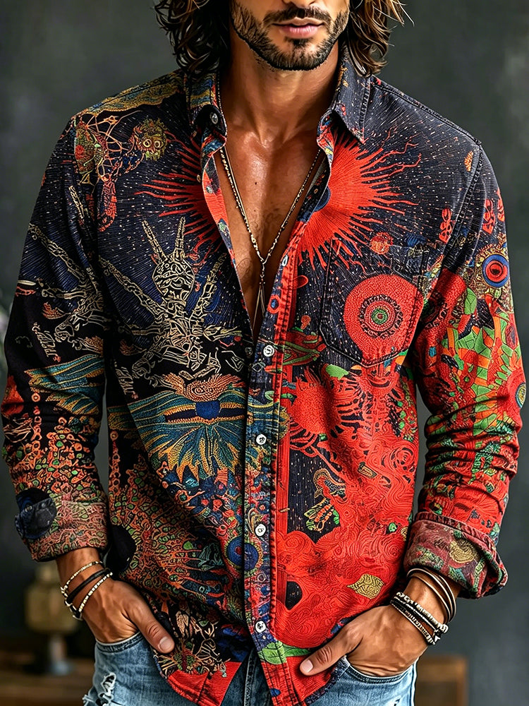 Men's Hippie Psychedelia Unleashed Art Print Linen Shirt