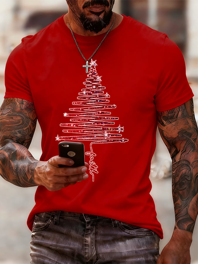 Men's Christmas Tree Print T-shirt
