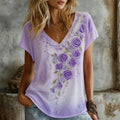 Women's Vintage Floral Art Flowy Linen Blend Casual Tops