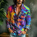 Men's Hippie Art Abstract Pattern Print Long Sleeves Linen Shirt