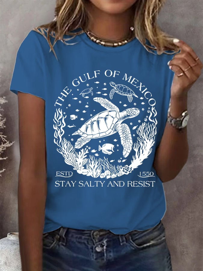 Women's Gulf Of Mexico Print Round Neck T-Shirt