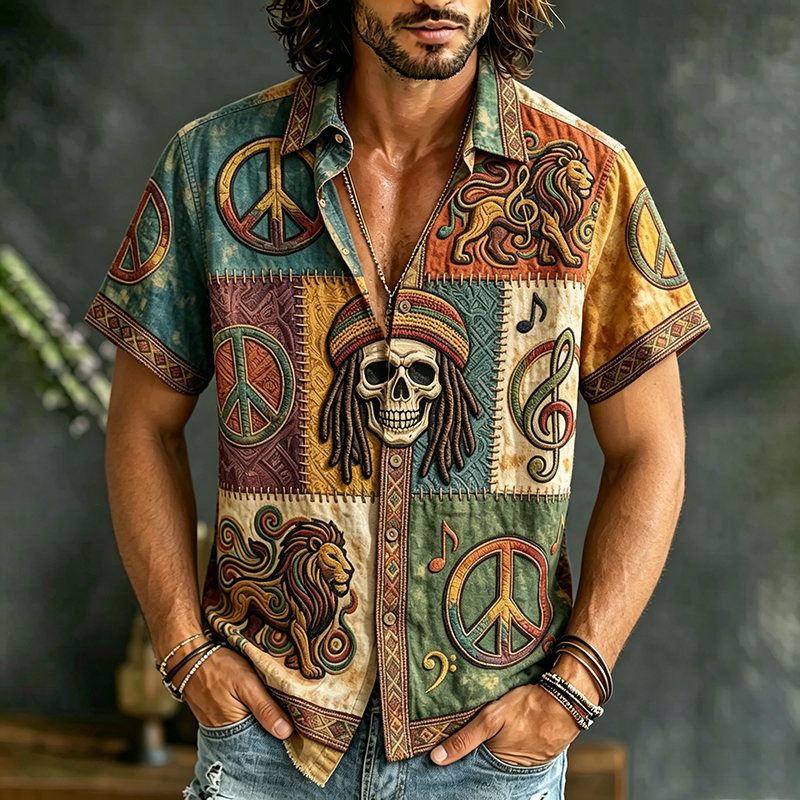 Men's Casual Retro Hippie Cotton Linen Short-sleeve Shirt
